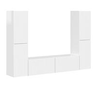 Yisssmeng Ensemble Meuble TV Mural 6 Pcs Blanc Brillant Bois d'Ingénierie | Ensemble de rangement modulable pour salon. Offre six armoires spacieuses pour organiser vos accessoires multimédias.