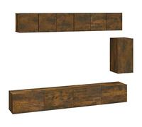 Yisssmeng Ensemble Meuble TV Mural 6 Pcs Bois Ingénierie Chêne Fumé | Ensemble modulable suspendu pour salon, offrant un grand espace de rangement en bois d'ingénierie élégant.