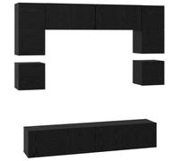 Yisssmeng Ensemble Meuble TV Mural 8 Pcs Chêne Noir Bois d'Ingénierie | Set modulable suspendu avec 8 portes et 4 étagères pour optimiser l'espace du salon moderne.