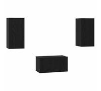 Yisssmeng Ensemble Meuble TV Suspendu 3 Pcs en Bois d'Ingénierie Noir | Set de 3 rangements muraux en bois d'ingenierie coloris chene noir pour optimiser l'espace du salon contemporain.