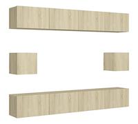 Yisssmeng Ensemble Meuble TV Suspendu 6 Pcs Bois Ingénierie Chêne Sonoma | Set d'armoire murale HiFi pour salon avec grand espace de rangement. Design moderne et élégant fini bois.