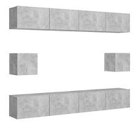 Yisssmeng Ensemble Meuble TV Suspendu 6 Pcs Gris Béton Bois d'Ingénierie | Optimisez votre salon avec ce set modulaire mural offrant de grands espaces pour ranger vos appareils multimédias.