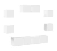 Yisssmeng Ensemble Meuble TV Suspendu 7 Pcs Bois d'Ingénierie Blanc | Optimisez votre salon avec ce set modulaire suspendu offrant un grand espace de stockage sans encombrer le sol.