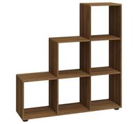 Yisssmeng Étagère d'escalier, bibliothèque, marron, aspect chêne, séparateur de pièce, étagère sur pied en bois avec 6 compartiments, étagère à marches pour salon, bureau, couloir, 104 x 29 x 107 cm