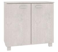 Yisssmeng Hamar Buffet blanc 85 x 35 x 80 cm en bois massif de pin et MDF, commode avec 2 portes, buffet avec poignées en bois pour salon et couloir