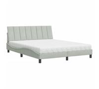 Yisssmeng Hanko Lit avec matelas 160 x 200 cm, en velours, gris clair, 3 couches de mousse PU 22D H2/H3, tête de lit ondulée, cadre en pin massif, design moderne pour chambre à coucher et chambre