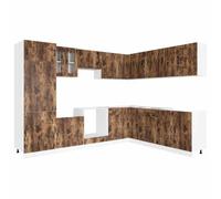 Yisssmeng Kalmar Lot de 14 armoires de cuisine en bois aspect chêne fumé, meuble de cuisine avec pieds réglables, meuble modulaire pour la cuisine sans plan de travail