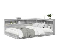Yisssmeng Lit à bibliothèque, 160 x 200 cm, lit double en bois avec tête de lit, étagère, lit d'angle peu encombrant en forme de L, pour chambre à coucher et chambre d'amis, gris sonoma