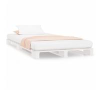 Yisssmeng Lit à palettes 90 x 200 cm, blanc, cadre de lit en bois de pin massif, lit en bois solide pour chambre à coucher et chambre d'amis, lit futon plat avec sommier à lattes