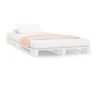 Yisssmeng Lit à palettes blanc 100 x 200 cm en pin massif - Cadre de lit stable en bois avec sommier à lattes - Cadre de lit plat en bois pour chambre à coucher et chambre d'amis