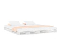 Yisssmeng Lit à palettes blanc 160 x 200 cm, cadre de lit en bois de pin massif, lit classique en bois et cadre de lit plat pour chambre à coucher, sommier à lattes inclus