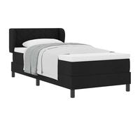 Yisssmeng Lit à sommier tapissier 100 x 200 cm avec matelas et surmatelas, lit rembourré avec tête de lit réglable en hauteur, lit simple stable en bois et tissu pour chambre d'amis, noir