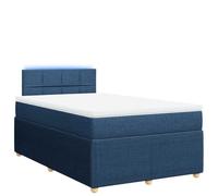 Yisssmeng Lit à sommier tapissier 120 x 190 cm, bleu, avec ressorts ensachés, lumière d'ambiance LED, surmatelas lavable, pieds en pin massif et housse en tissu, design moderne pour chambre à coucher