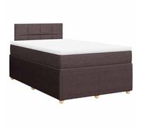 Yisssmeng Lit à sommier tapissier 120 x 200 cm complet avec matelas et surmatelas, lit rembourré avec tête de lit, cadre de lit stable en bois et tissu marron foncé pour un sommeil réparateur