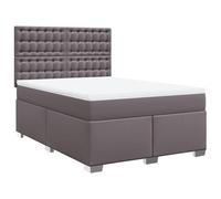 Yisssmeng Lit à sommier tapissier 140 x 190 cm avec matelas à ressorts ensachés et surmatelas, lit double rembourré avec tête de lit réglable en hauteur, cadre de lit en cuir synthétique, gris