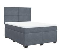 Yisssmeng Lit à sommier tapissier 140 x 190 cm avec matelas et surmatelas, lit rembourré en velours gris foncé, cadre de lit avec tête de lit réglable en hauteur, ressorts ensachés, lit double pour