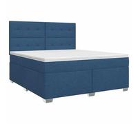 Yisssmeng Lit à sommier tapissier 140 x 190 cm avec surmatelas bleu | Lit capitonné moderne pour chambre à coucher avec matelas à ressorts ensachés, surmatelas et tête de lit réglable.