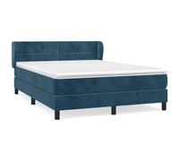 Yisssmeng Lit à sommier tapissier, 140 x 190 cm, bleu foncé, lit rembourré en velours avec matelas à ressorts ensachés, surmatelas et tête de lit réglable en hauteur - Lit double moderne pour chambre