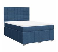 Yisssmeng Lit à sommier tapissier 140 x 190 cm bleu - Lit rembourré complet avec matelas à ressorts ensachés, surmatelas et tête de lit réglable en hauteur - Lit double moderne en tissu