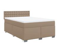 Yisssmeng Lit à sommier tapissier 140 x 190 cm en cuir synthétique marron cappuccino avec matelas à ressorts ensachés, design moderne, confortable et durable, pour chambre d'adolescent et chambre