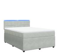 Yisssmeng Lit à sommier tapissier, 140 x 190 cm, en velours, gris clair, avec matelas à ressorts ensachés, éclairage LED et coussin amovible, design moderne, pour chambre d'adolescent et chambre