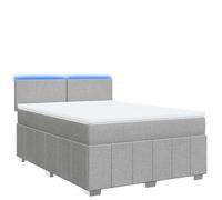 Yisssmeng Lit à sommier tapissier 140 x 200 cm en tissu gris clair avec matelas à ressorts ensachés, éclairage d'ambiance LED, design moderne, robuste et respirant, pour chambre d'adolescent et