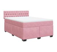 Yisssmeng Lit à sommier tapissier, 140 x 200 cm, en velours, rose, système de sommeil de luxe, avec tête de lit, matelas et surmatelas, à ressorts ensachés, confort moyen, pour chambre à coucher