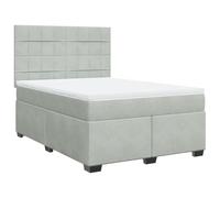 Yisssmeng Lit à sommier tapissier 160 x 200 cm avec matelas à ressorts ensachés et surmatelas, lit rembourré avec tête de lit réglable en hauteur, lit double en velours, gris clair, pour chambre à