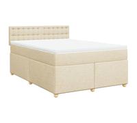 Yisssmeng Lit à sommier tapissier, 160 x 200 cm, crème, avec matelas à ressorts ensachés et surmatelas, système de couchage moderne en tissu respirant, robuste et confortable, pour chambre à coucher