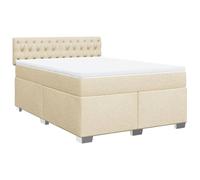 Yisssmeng Lit à sommier tapissier, 160 x 200 cm, crème, en polyester résistant, avec matelas à ressorts ensachés, design moderne, pour chambre à coucher et chambre d'amis,