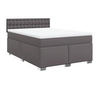 Yisssmeng Lit à sommier tapissier 160 x 200 cm en cuir synthétique gris, matelas à ressorts ensachés, surmatelas et surmatelas, cadre de lit moderne avec tête de lit, durable et confortable, pour