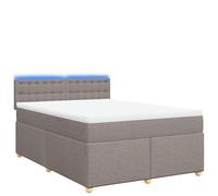 Yisssmeng Lit à sommier tapissier, 160 x 200 cm, taupe, avec matelas à ressorts ensachés, housse en polyester respirant, éclairage d'ambiance LED et coussin amovible, design moderne pour chambre à