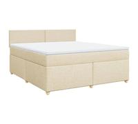 Yisssmeng Lit à sommier tapissier 180 x 200 cm crème en tissu avec matelas à ressorts ensachés et surmatelas pour chambre à coucher, chambre d'amis, chambre d'adolescent, design moderne, robuste et