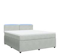 Yisssmeng Lit à sommier tapissier, 180 x 200 cm, gris clair, en velours, avec matelas à ressorts ensachés, éclairage LED, design moderne, robuste, pour chambre à coucher et chambre d'amis