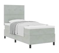 Yisssmeng Lit à sommier tapissier - 90 x 200 cm - Avec matelas et surmatelas - Gris clair - Lit simple rembourré en velours - Tête de lit réglable en hauteur - Lit en bois solide pour chambre à