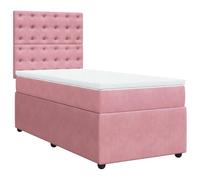 Yisssmeng Lit à sommier tapissier 90 x 200 cm avec matelas et surmatelas, lit capitonné en velours rose, lit simple avec tête de lit réglable en hauteur pour chambre à coucher et chambre d'amis