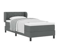 Yisssmeng Lit à sommier tapissier 90 x 200 cm avec matelas et surmatelas, lit rembourré gris foncé avec tête de lit réglable, lit simple complet en bois massif et tissu pour chambre à coucher