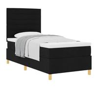 Yisssmeng Lit à sommier tapissier 90 x 200 cm avec matelas et surmatelas noir - Lit simple rembourré en tissu avec tête de lit réglable et cadre en bois - Lit moderne pour chambre à coucher