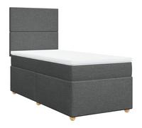 Yisssmeng Lit à sommier tapissier 90 x 200 cm complet avec matelas à ressorts ensachés et surmatelas, lit rembourré gris foncé avec tête de lit réglable en hauteur, lit simple en tissu pour chambre à
