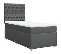 Yisssmeng Lit à sommier tapissier 90 x 200 cm - Ensemble complet avec matelas à ressorts ensachés et surmatelas - Lit rembourré avec tête de lit réglable en hauteur - Tissu gris foncé - Lit simple