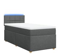 Yisssmeng Lit à sommier tapissier 90 x 200 cm, gris foncé, avec matelas à ressorts ensachés, éclairage LED, design moderne, robuste, housse en tissu pour chambre d'adolescent, chambre à coucher