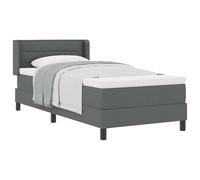 Yisssmeng Lit à sommier tapissier, 90 x 200 cm, gris foncé, lit en tissu avec matelas et surmatelas, lit rembourré avec tête de lit réglable, lit simple moderne pour chambre à coucher et chambre