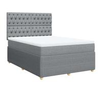 Yisssmeng Lit à sommier tapissier avec matelas et surmatelas - 140 x 190 cm - Lit rembourré avec tête de lit réglable en hauteur - Lit complet stable en tissu gris clair pour chambre à coucher