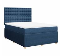 Yisssmeng Lit à sommier tapissier avec matelas et surmatelas, 160 x 200 cm, bleu, lit double en tissu avec tête de lit réglable en hauteur, matelas à ressorts ensachés, lit complet pour chambre à