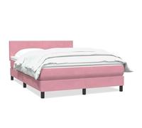 Yisssmeng Lit à sommier tapissier avec matelas et surmatelas 160 x 210 cm, lit rembourré en velours rose, lit double avec tête de lit réglable en hauteur, ensemble complet de cadre de lit