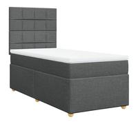 Yisssmeng Lit à sommier tapissier avec matelas et surmatelas - 90 x 190 cm - Gris foncé - Lit simple complet avec tête de lit réglable en hauteur - Lit rembourré en tissu pour un sommeil réparateur