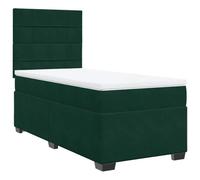 Yisssmeng Lit à sommier tapissier avec matelas et surmatelas - 90 x 200 cm - Vert foncé - Lit simple en velours avec tête de lit réglable en hauteur et ressorts ensachés - Lit rembourré pour chambre à