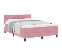 Yisssmeng Lit à sommier tapissier avec matelas, surmatelas et tête de lit réglable en hauteur, 140 x 190 cm, rose, lit double moderne en velours avec sommier à lattes, pour chambre à coucher