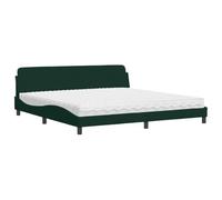 Yisssmeng Lit avec matelas Dover - 200 x 200 cm - En velours - Vert foncé - Forme ondulée - Tête de lit - H2/H3 - Matelas en mousse froide - Cadre en bois massif - Design moderne - Pour chambre à