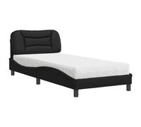 Yisssmeng Lit avec matelas Hvar noir 90 x 190 cm en cuir synthétique - Structure moderne - Design ondulé - H2/H3 - Confort pour chambre d'adolescent, invités, chambre à coucher et studio